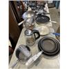 Image 1 : LOT OF FRYING PANS THERMOALLOY, ALL CLAD, KIRKLAND GREENPAN WOK AND AND ELECTRIC KETTLE
