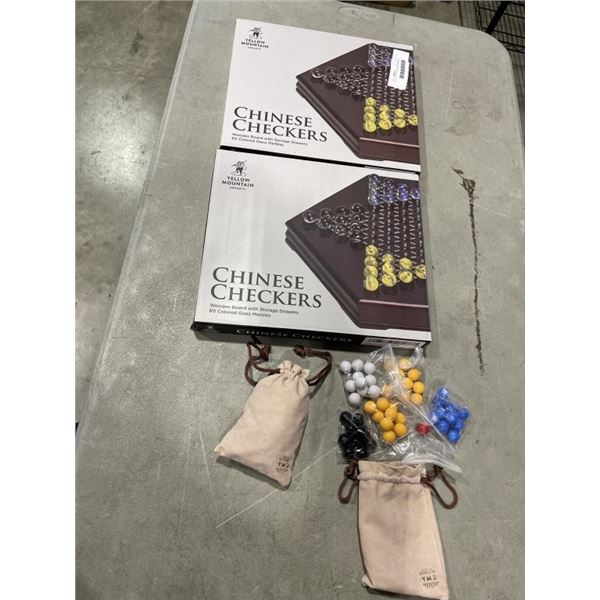 2 SETS OF CHINESE CHECKERS WITH WOODEN BOARD WITH EXTRA MARBLES
