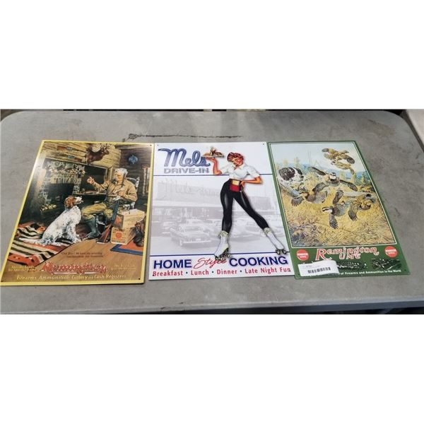 3 VINTAGE METAL SIGNS