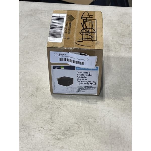 BOX OF NEW LEVITON GROUNDED TRIPLE CUBE ADAPTERS