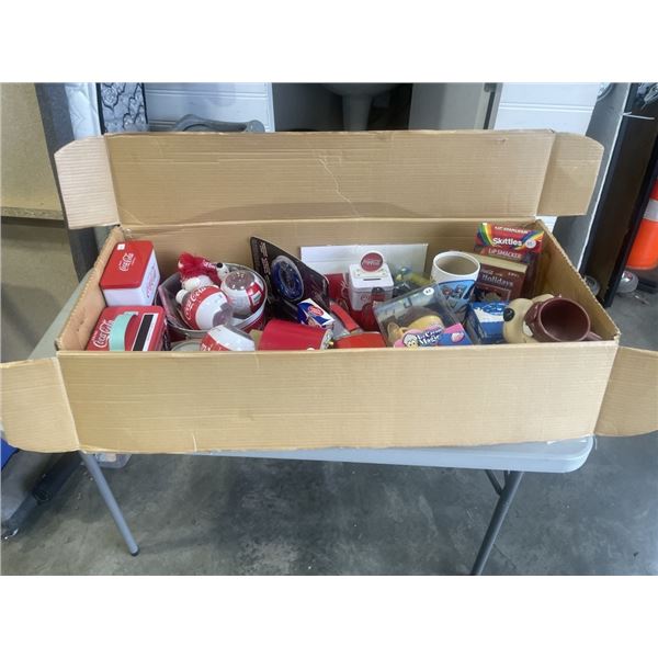 LARGE BOX OF COLLECTIBLES - MOSTLY COCA COA, DISNEY, ETC