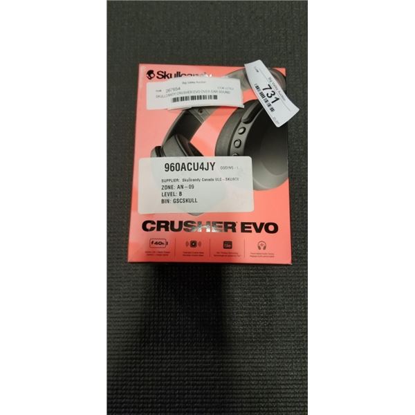 SKULLCANDY CRUSHER EVO OVER-EAR SOUND ISOLATING BLUETOOTH HEADPHONES - TESTED WORKING, RETAIL $199