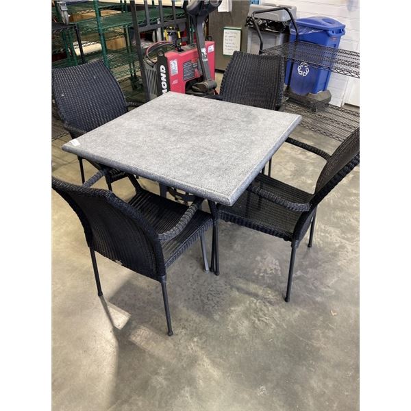 PATIO TABLE  SET WITH 4 STACKING RATTAN CHAIRS