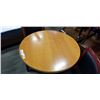 Image 3 : ROUND SOLID WOOD PUB DINING TABLE WITH CAST IRON BASE, 32 INCH DIAMETER, AND 2 AS NEW BLACK LEATHER 