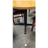 Image 4 : ROUND SOLID WOOD PUB DINING TABLE WITH CAST IRON BASE, 32 INCH DIAMETER, AND 2 AS NEW BLACK LEATHER 