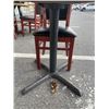 Image 5 : PUB DINING TABLE WITH CAST IRON BASE, AND 2 AS NEW LEATHER SEAT SOLID WOOD DINING CHAIRS, TABLE IS 3