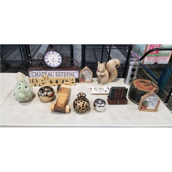 ASSORTED HOME DECOR ITEMS, CLOCK ETC