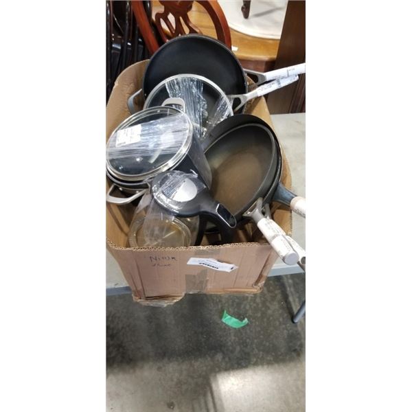LOT OF NINJA FRYING PANS WITH WOK AND ELECTRIC KETTLE