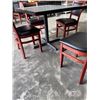 Image 3 : PUB DINING TABLE WITH CAST IRON BASE, AND 4 AS NEW LEATHER SEAT SOLID WOOD DINING CHAIRS, TABLE IS 4