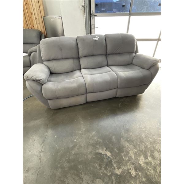 STERLING GREY POWER RECLINER SOFA, RARELY USED, RETAIL PURCHASE PRICE $1524.98 BEFORE TAX, TESTED WO