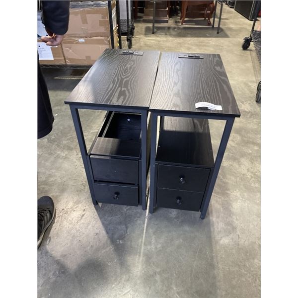 PAIR OF BLACK 2 DRAWER NIGHT STANDS WITH POWER