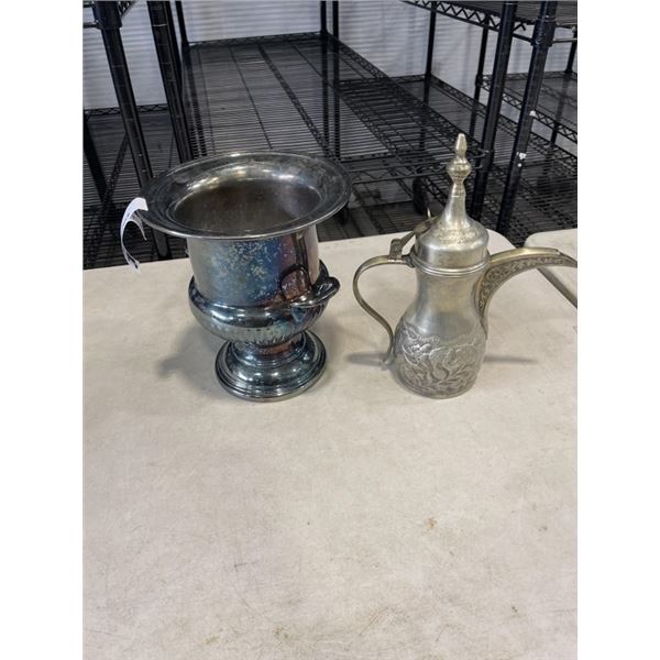 GERMAN SILVER STAMPED DECORATIVE TEA POT AND MARLBORO PLATE VASE