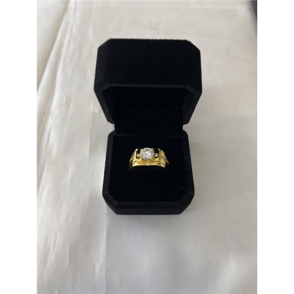 NEW 14K GOLD PLATED 1.2CT SIMULATED DIAMOND (CZ) MANS RING, RESIZEABLE