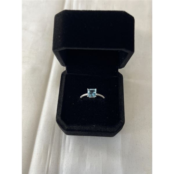 NEW S925 1.25CT PRINCESS CUT NATRUAL SWISS BLUE TOPAZ CHANEL RING, RESIZEABLE, MOUNTED IN 925 STERLI