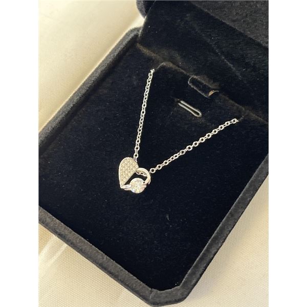 NEW PLATINUM PLATED 0.3CT SIMULATED DIAMOND (CZ) HEART NECKLACE, ADJUSTABLE 16-18" LENGTH