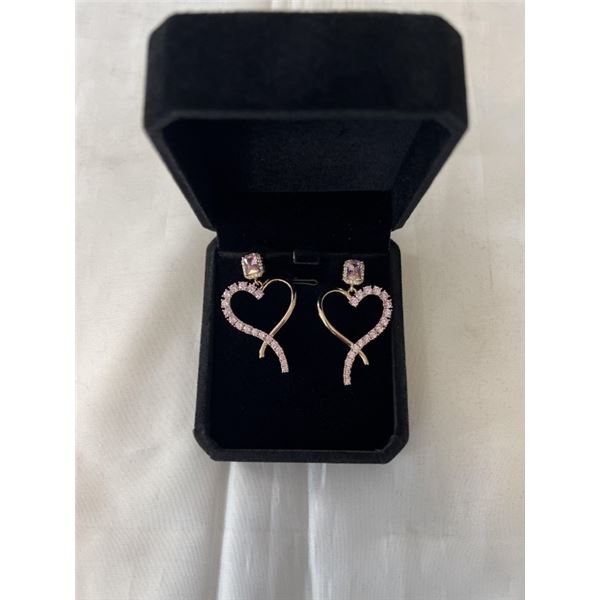 NEW 18K GOLD PLATED 1.0CT EACH EMERALD CUT PINK SIMULATED DIAMOND (CZ) DANGLE EARRINGS