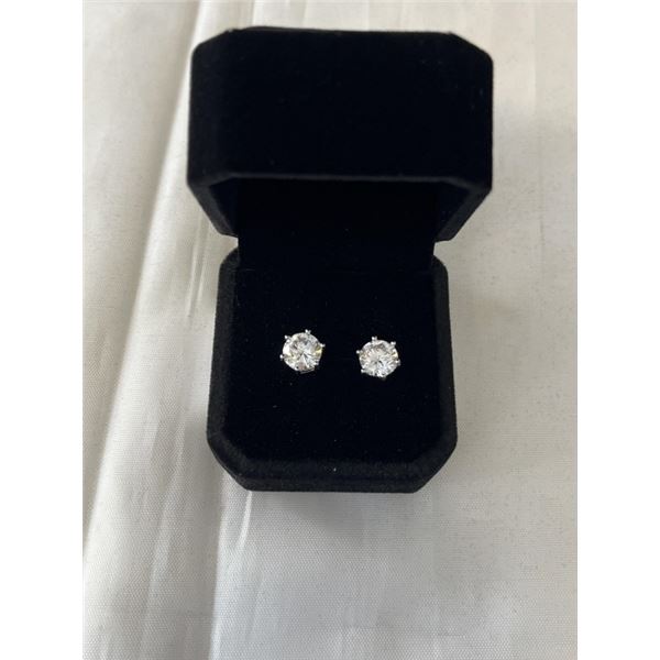 NEW S925 2.0CT EACH SIMULATED DIAMOND (CZ) STUD EARRINGS, MOUNTED IN 925 STERLING SILVER WITH WHITE 