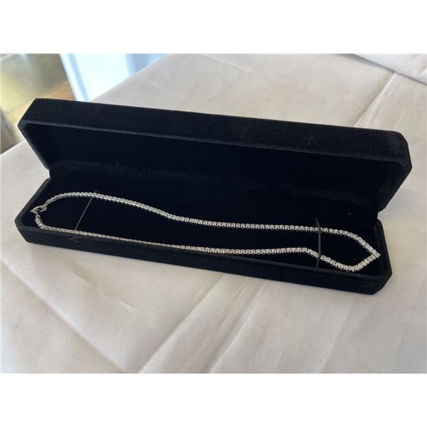 NEW PLATINUM PLATED 2.5MM PRINCESS CUT SIMULATED DIAMOND (CZ) TENNIS NECKLACE 18" LONG