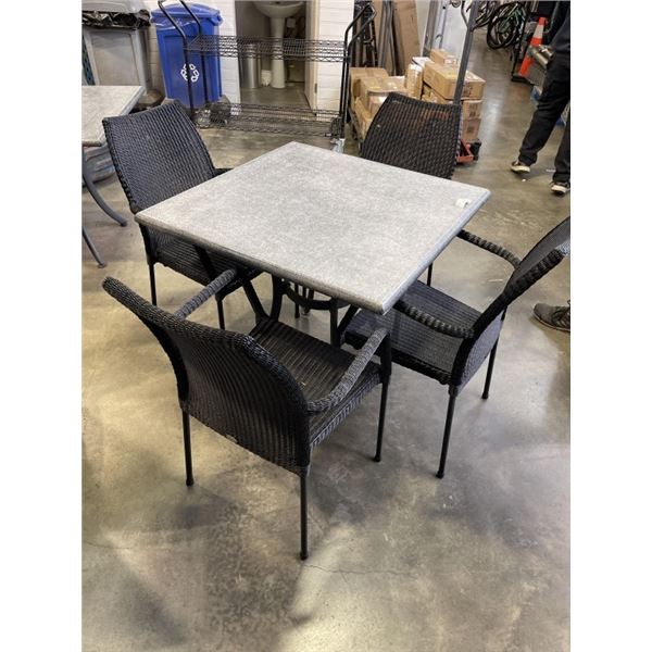 PATIO TABLE  SET WITH 4 STACKING RATTAN CHAIRS