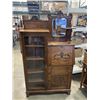 Image 1 : ANTIQUE OAK GLASS DOOR DROP DOWN CABINET, ORIGINAL GLASS AND HARDWARE