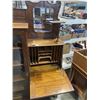 Image 4 : ANTIQUE OAK GLASS DOOR DROP DOWN CABINET, ORIGINAL GLASS AND HARDWARE