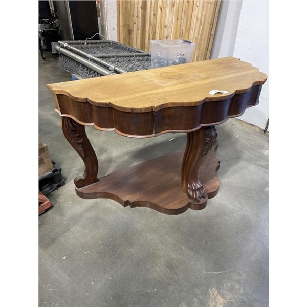ANTIQUE OAK PAW FOOT HALL TABLE