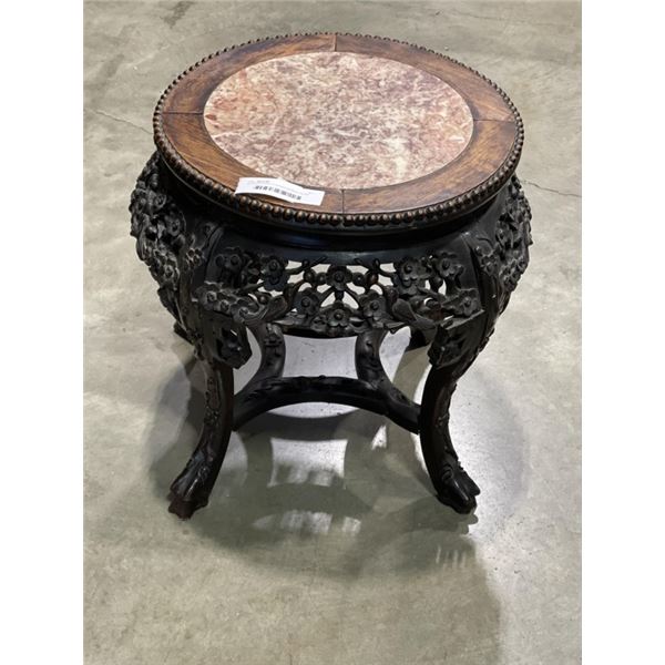 ANTIQUE HIGHLY CARVED MARBLE INLAID PLANTSTAND