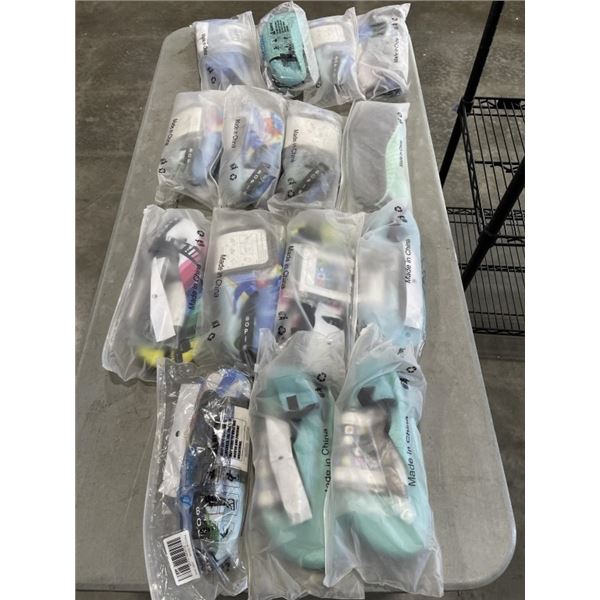 LOT OF WATERSHOES AND PHONE WETBAGS