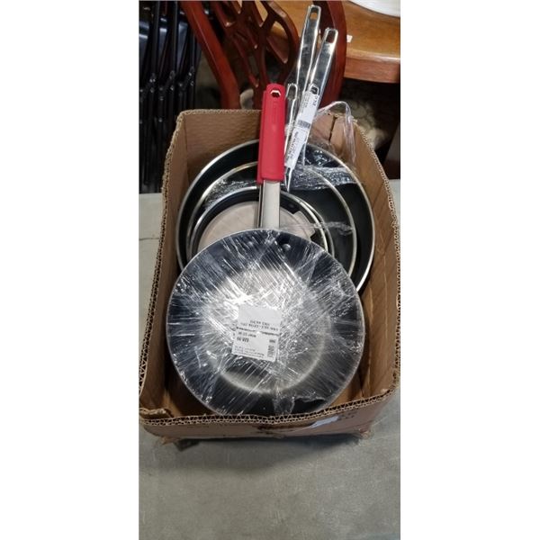 LOT OF TRAMONTINA FRYING PANS AND ELECTRIC KETTLE