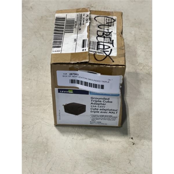 BOX OF NEW LEVITON GROUNDED TRIPLE CUBE ADAPTERS