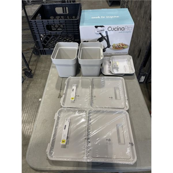 NEW IKEA STORAGE BINS WITH LIDS, BLACK CRATE AND CUCINA PRO FLATBREAD MAKER
