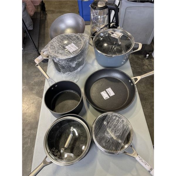 LOT OF NINJA FRYING PANS WITH WOK AND ELECTRIC KETTLE