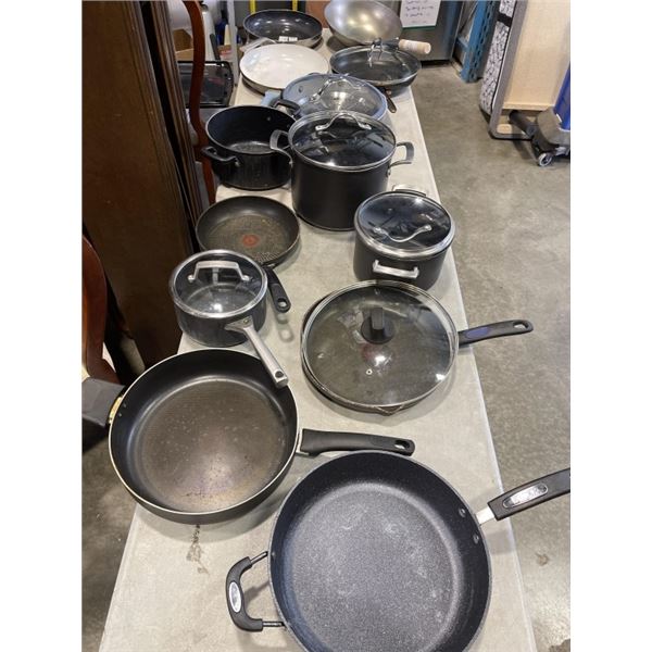 LOT OF TRAMONTINA, TFAL, KIRKLAND FRYING PANS AND ELECTRIC KETTLE