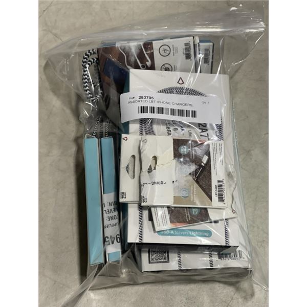 ASSORTED LBT IPHONE CHARGERS, ADPTORS CORDS ETC