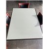 Image 3 : PUB DINING TABLE WITH CAST IRON BASE, AND 4 AS NEW LEATHER SEAT SOLID WOOD DINING CHAIRS, TABLE IS 4