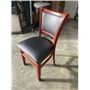 Image 5 : PUB DINING TABLE WITH CAST IRON BASE, AND 4 AS NEW LEATHER SEAT SOLID WOOD DINING CHAIRS, TABLE IS 4