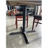 Image 6 : PUB DINING TABLE WITH CAST IRON BASE, AND 4 AS NEW LEATHER SEAT SOLID WOOD DINING CHAIRS, TABLE IS 4