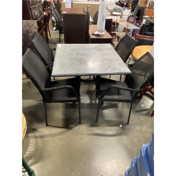 PATIO TABLE  SET WITH 4 STACKING RATTAN CHAIRS