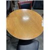 Image 2 : ROUND SOLID WOOD PUB DINING TABLE WITH CAST IRON BASE, 32 INCH DIAMETER, AND 2 AS NEW BLACK LEATHER 