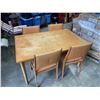 Image 1 : VINTAGE TEAK DRAW LEAF DINING TABLE WITH 4 UPHOLSTERED DINING CHAIRS