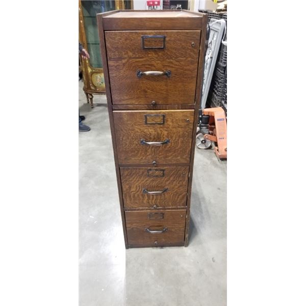 ANTIQUE OAK 4 DRAWER VERTICAL FILE CABINET