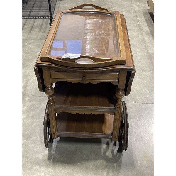 ANTIQUE TEA TROLLEY WITH ORIGINAL GLASS TRAY