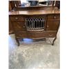Image 4 : ANTIQUE OAK BOW FRONT SERVING CABINET WITH ORIGINAL LEADED AND BEVELLED GLASS, IN VERY GOOD ORIGINAL