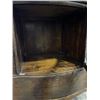 Image 5 : ANTIQUE OAK BOW FRONT SERVING CABINET WITH ORIGINAL LEADED AND BEVELLED GLASS, IN VERY GOOD ORIGINAL