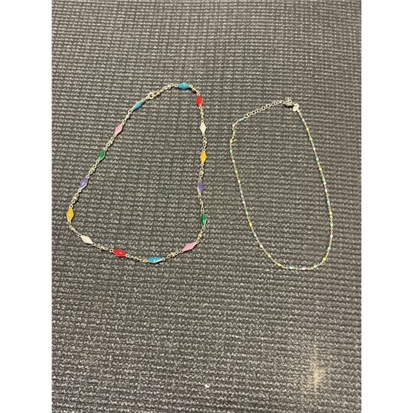 2 COLOURFUL 925 NECKLACES, UNMARKED, TESTED