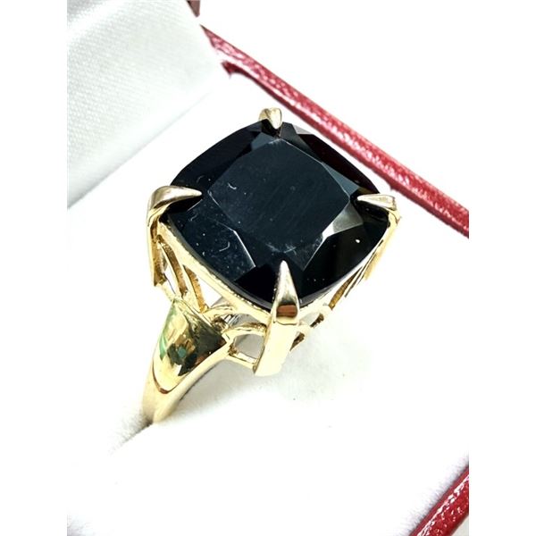 GOLD PLATED STERLING SILVER BLACK ONYX (7.97CT) RING, SIZE 6.5, W/A $750.00.
