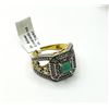 Image 2 : GOLD PLATED STERLING SILVER NATURAL EMERALD (0.50CT) WITH NATURAL WHITE TOPAZ (1CT) RING, SIZE 9, W/