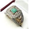 Image 3 : GOLD PLATED STERLING SILVER NATURAL EMERALD (0.50CT) WITH NATURAL WHITE TOPAZ (1CT) RING, SIZE 9, W/