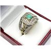 Image 4 : GOLD PLATED STERLING SILVER NATURAL EMERALD (0.50CT) WITH NATURAL WHITE TOPAZ (1CT) RING, SIZE 9, W/