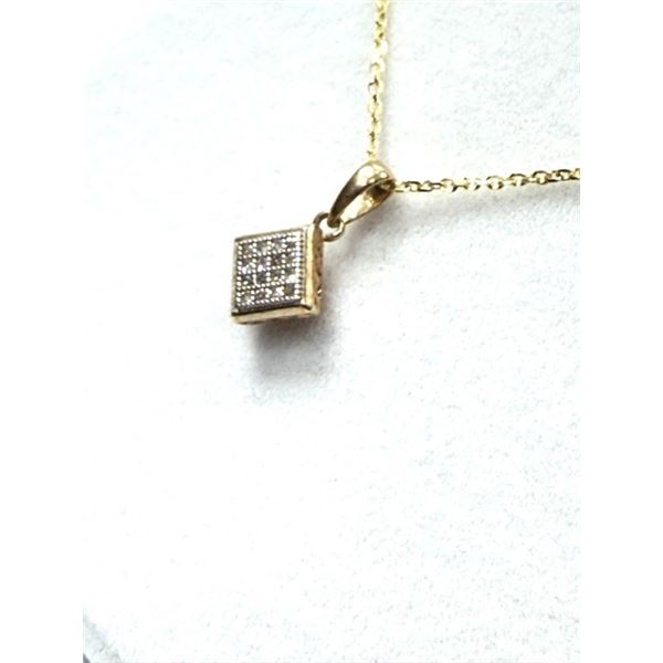 10KT YELLOW GOLD NATURAL DIAMOND (0.05CT) PENDANT WITH GOLD PLATED STERLING SILVER CHAIN, W/A $1000.